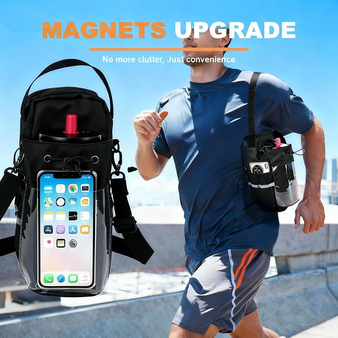 Magnetic Gym Bag for Men & Women – Strong Magnetic Water Bottle Holder & Touch-Screen Phone Pocket | Adjustable Strap Sling Bag for Gym, Travel, Sports | Keep Items Secure & Off Dirty Floors