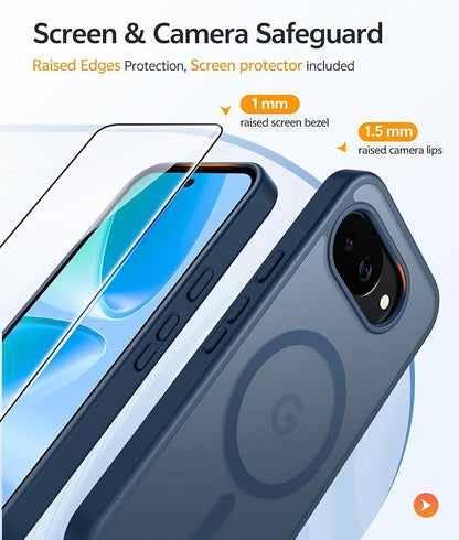 FNTCASE for Google Pixel 10a Case: [Compatible with Magsafe] Translucent Matte Cases with [Screen Protector] Military Grade Shockproof Protective Magnetic Phone Cover for Pixel 10A - Blue