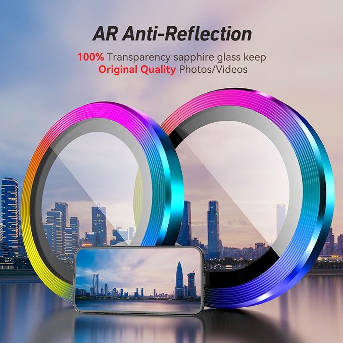 Jeluse Camera Lens Protector for iPhone 17 Pro Max/17 Pro/16 Pro Max/16 Pro/15 Pro Max/15 Pro/14 Pro Max/14 Pro, 9H Tempered Glass Screen Protector Cover Alignment Kit Metal Individual Ring