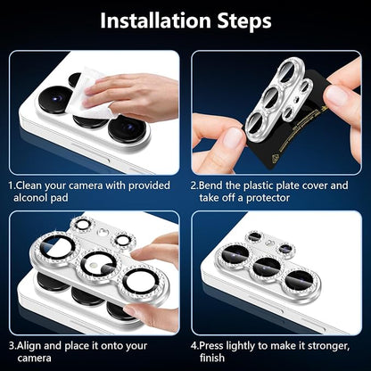 for Samsung Galaxy S26 Ultra Camera Lens Protector, Electroplated Matte Back with 9H Tempered Glass Lens Protector, [Strong Adsorption] [Case-Friendly] Metal Ring HD Lens Cover,Silvery Diamond
