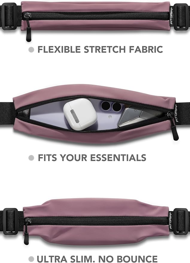 Fitgriff® Running Belt V2 for Men & Women - Slim Fanny Pack, Phone Holder for Jogging, (Fits All Cell Phones) - Money Belt, Runners Waist Pouch (Dusty Rose, One Size (Waist 24.4 – 43.3 inches))