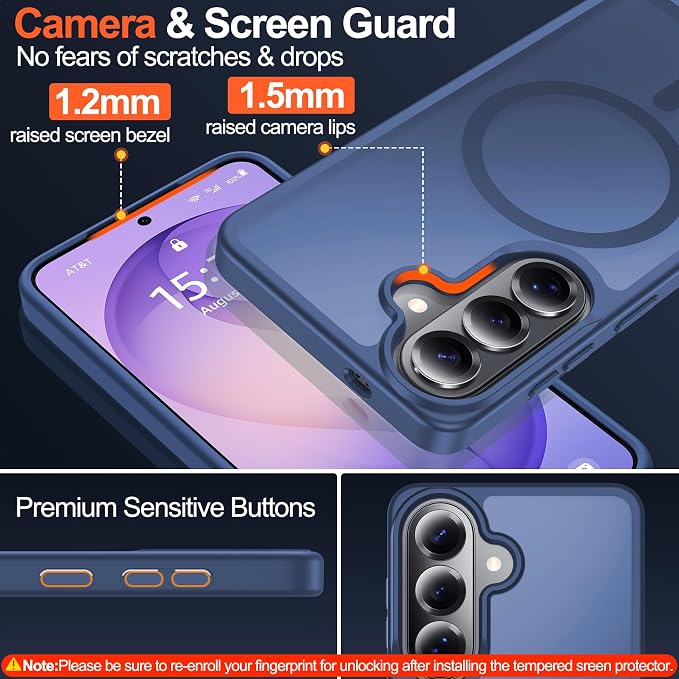 MOZOTER for Samsung Galaxy S26 Plus Case with Magnetic,[Compatible with MagSafe][12Ft Military Dropproof][2*Screen Protector] Translucent Anti-Slip Back Slim Shockproof Case for S26 Plus-Blue