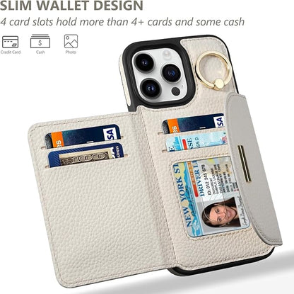 Keallce Wallet Case for iPhone 16 Pro Max 6.9'', Flip Case with Card Slots, Ring Holder Kickstand, PU Leather Protective Folio Cover for Women, Beige