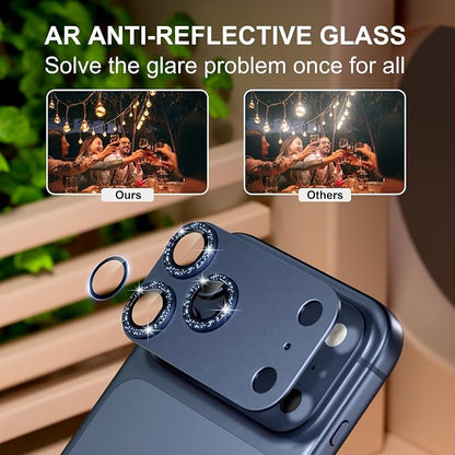 beuxece Compatible for iPhone 17 Pro Camera Lens Protector, Matte Metal Tempered Glass Rear Camera Screen Cover Accessories [Military Grade Shatterproof] [Strong Adsorption] - Glitter Blue