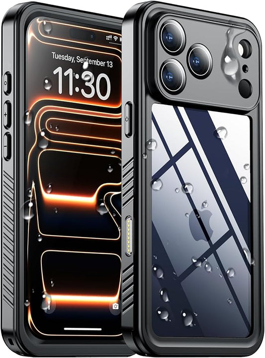 SPIDERCASE for iPhone 17 Pro Max Case Waterproof, Built-in Lens & Screen Protector, Full Heavy Duty Protection, 12FT Military Shockproof, Dustproof, Anti-Scratched Phone Case,Black/Clear