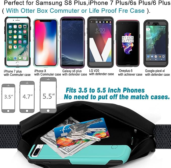 Fanny pack, Running Belt, Waist Bag Women & Men for iPhone 13 12 11 Pro Max/XR/XS Max/X/XS/8 7 6 6S Plus, for Samsung Galaxy S/Note, All Mobiles up to 6.7'',Gym Workout Fitness Gear-Black