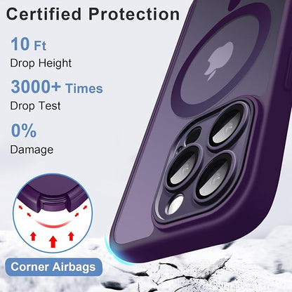 ROYBENS for iPhone 14 Pro-Max Matte Clear Case Compatible with Magsafe, Full Camera Lens Protection, Screen Protector, Wrist Strap, Translucent Magnetic Slim Hard Protective Phone Cover, Purple