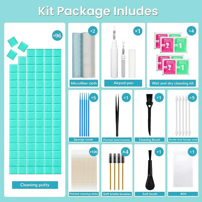 Airpods Cleaner Kit 221 Pcs Earbud Cleaning Putty Remove Ear Wax Phone Cleaning kit Cleaner Pen Brush Microfiber Cloth for Airpods Pro/1/2/3 Charging Case Headphones Camera Hearing Aids