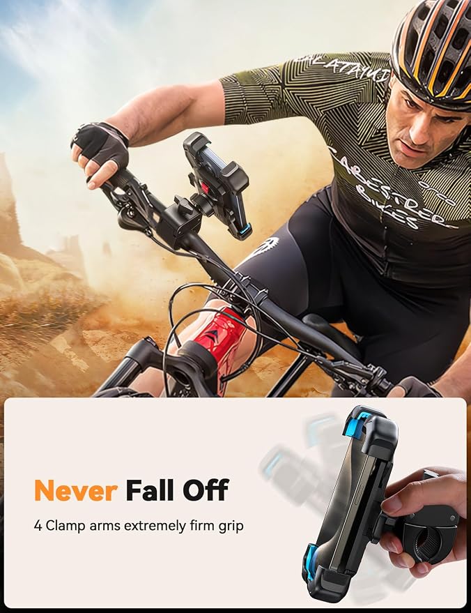 JOYROOM Motorcycle Phone Mount, [1s Auto Lock][100mph Military Anti-Shake] Bike Phone Holder for Bicycle, [10s Quick Install] Handlebar Phone Mount, Compatible with iPhone, Samsung, All Cell Phone