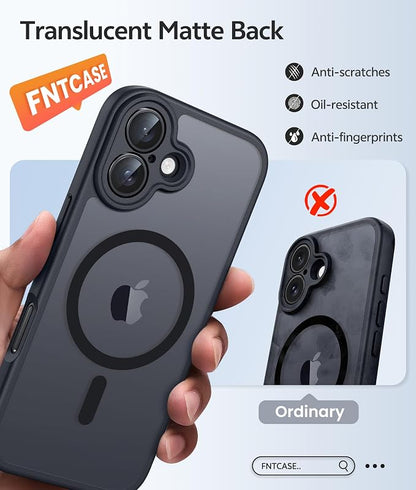 FNTCASE for iPhone 17 Case: [Compatible with Magsafe] Translucent Matte Cases with [Full Camera Protection] [Screen Protector] Military Grade Shockproof Protective Phone Cover - Black