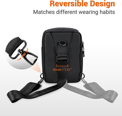 KIWIFOTOS Travel Phone Pouch for Crossbody Sling Bag for iPhone 17 16 15 14 Pro Max iPad mini 6 5 4 Nintendo Switch 2 Water Resistant Smartphone Zipper Chest Bag Adjustable Strap