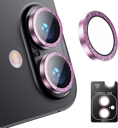 AFARER Camera Lens Protector for iPhone 17/16/16Plus,Individual 9H Tempered Glass, Bling Metal Ring, HD Clear & Case Friendly [Strong Adsorption] [Does not Affect Night Shots](Glitter Purple)