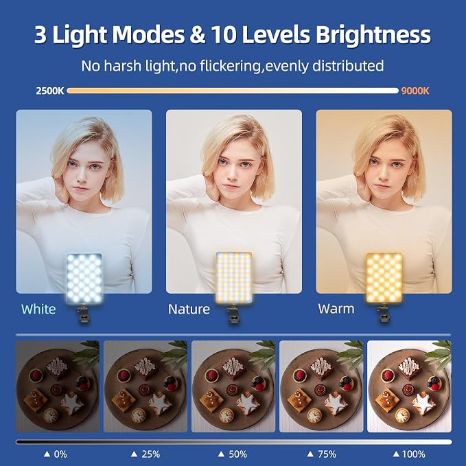 Led Selfie Light,Phone Clip,3000mAh Rechargeable, Photo Light with 3 Modes, Portable Led,iPhone,Laptop,Pictures,Video Recording,TikTok, Selfie,Live,Vlog