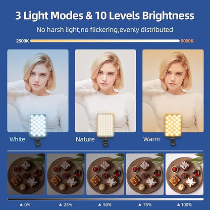 Led Selfie Light,Phone Clip,3000mAh Rechargeable, Photo Light with 3 Modes, Portable Led,iPhone,Laptop,Pictures,Video Recording,TikTok, Selfie,Live,Vlog