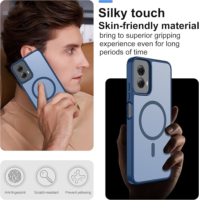 Compatible for Motorola Moto G Power 2024 Phone Case: [Mag-Safe Fit] with 2pc HD Screen Protector, Matte Translucent Soft-Touch Skin & Full Body for Moto GPower 2024, Blue