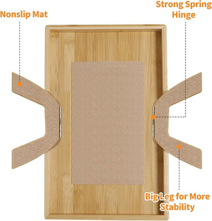 Couch Cup Holder Tray - Sofa Arm Tray with 360° Rotating Cell Phone Holder, Anti-Slip Couch Arm Rest Table, Natural Bamboo Clip-On Side Table for Eating, Snacks, Drinks, Remote, Cups