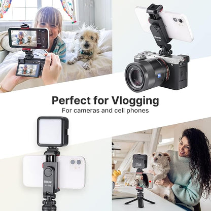 ULANZI ST-06S Phone Tripod Mount, Universal Smartphone Mount Adapter with 2 Cold Shoe, 360° Rotates Adjustable Cell Phone Clip Clamp Holder, Compatible with iPhone 17/16/15, Samsung Galaxy Cell Phones