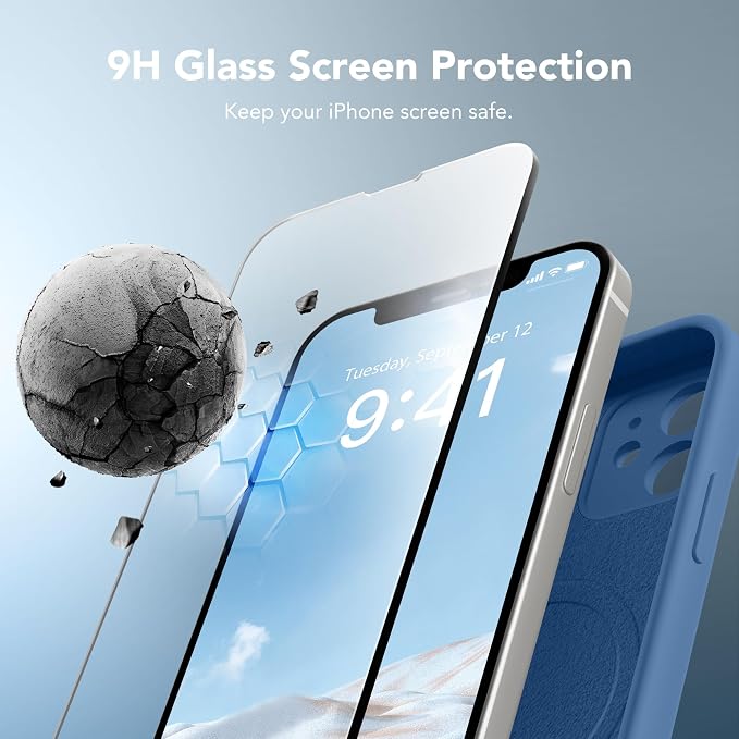 Magnetic for iPhone 12 Case, Compatible with MagSafe, [Full Camera Protection][Screen Protector] Silicone Shockproof Protective Phone Case for iPhone 12 6.1", Lake Blue
