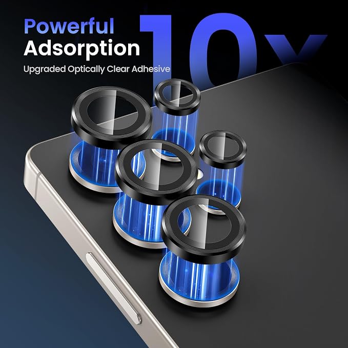 Tensea (3+2PCS Compatible with Samsung Galaxy S25 Ultra Camera Lens Protector, 9H Tempered Glass Camera Cover Screen Protector Metal Individual Ring [Installation Tray][Case Friendly]