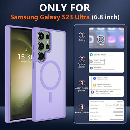 For Samsung Galaxy S23 Ultra Case [Compatible with Magsafe] Translucent Matte Magnetic Phone Case,Slim Thin Duty Shockproof Protection Cover with 2pc Screen Protector for S23 Ultra-Light purple
