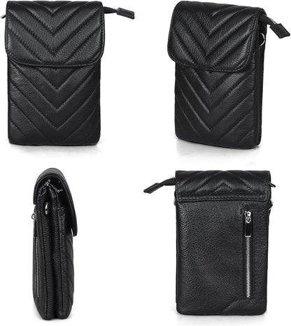 befen Genuine Leather Small Crossbody Bags for Women Cell Phone Bag Cross Body Purses,Silver Zipper