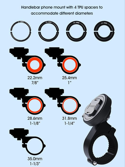 sincetop Bike/Motorcycle Phone Mount - Series Q [ Quad ] - Bicycle Handlebar Aluminum Cell Phone Holder - Quick Lock & Release - Compatible with Moto/Mountain/Road/Electric Bikes, and Scooters
