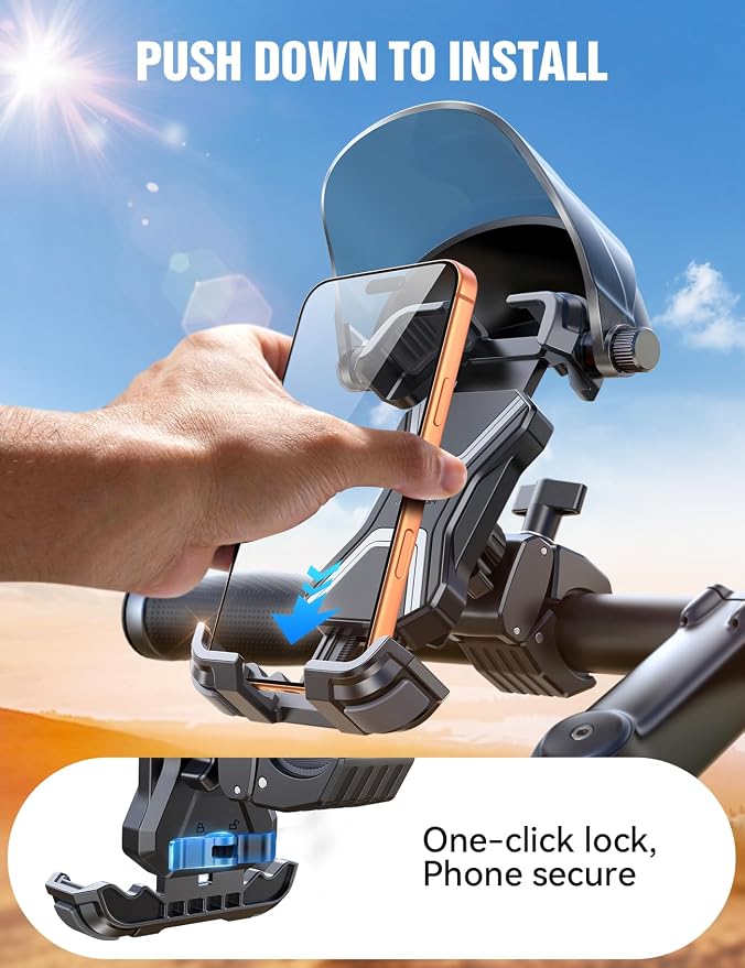 JOYROOM Bike Phone Holder Mount [Avoid Glare][Full Silicone Protection] Phone Mount for Scooter Ebike Bicycle Handlebar Cell Phone Clamp for iPhone 17 16 15 Pro Max S26, More 4.7-7" Phones