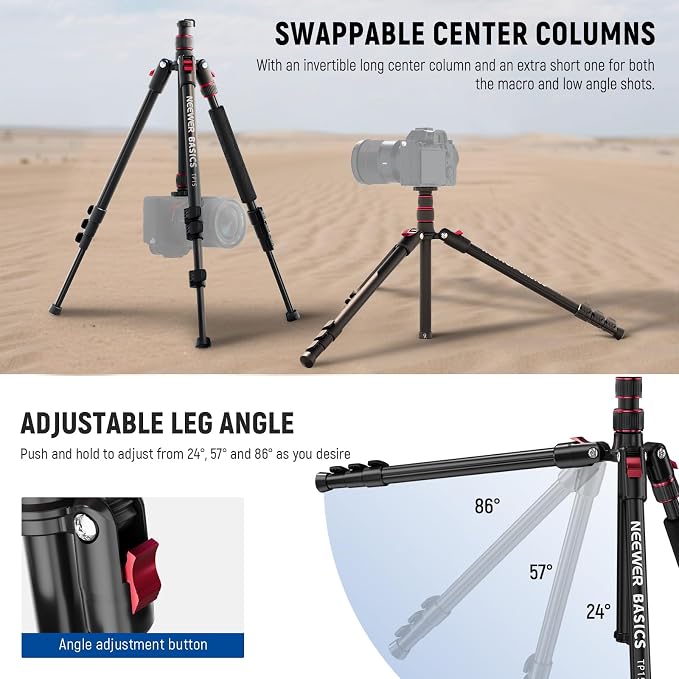 NEEWER Basics TP15 Camera Tripod Monopod, 68" Metal Heavy Duty Portable Travel DSLR Cell Phone Stand with Cellphone Holder Mount Compatible with iPhone Filming Video Recording, Ball Head Not Included