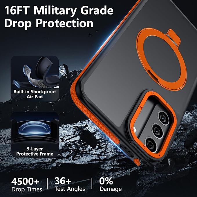for Samsung Galaxy S21 Case, Magnetic Adjustable Ring Stand [Fit for Magsafe], [Military-Grade Shockproof Protection] Phone Case with Kickstand&Ring Holder (Orange)