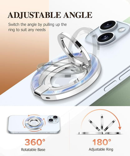 GVIEWIN Magnetic Phone Ring Holder, Compatible with MagSafe Phone Grip with Adjustable Stand, Magnet Phone Ring Kickstand for iPhone 17/16/15/14/13/12 Pro Max Plus Air/Other Phones (Aurora/Azure Blue)