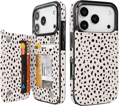 uCOLOR for iPhone 17 Pro Wallet Case with Card Holder PU Leather RFID Blocking Design iPhone 17 Pro flip case for Women Men Magnetic Clasp Kickstand Design 6.3 inch (Almond Latte Polka Dot)