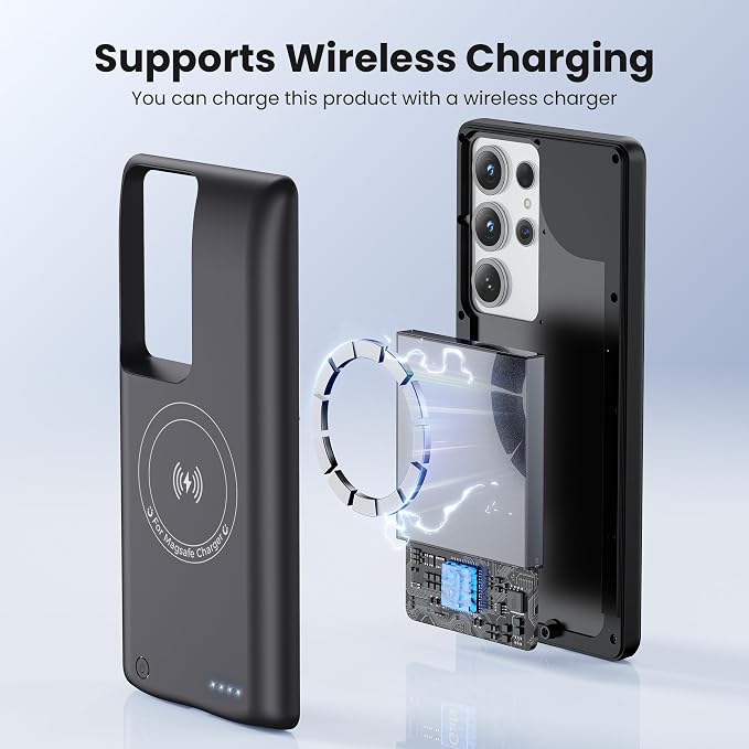 Charging Phone case for Samsung Galaxy S23/Galaxy S22 Battery Case, Real 10000mAh Portable Power Bank with Magnetic Wireless Charging,Protective Charger Phone case with Battery Pack Black