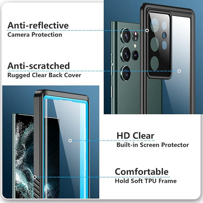 SPIDERCASE Designed for Samsung Galaxy S22 Ultra Case, Waterproof Built-in Screen Protector Full Protection Heavy Duty Shockproof Case, Blue/Clear