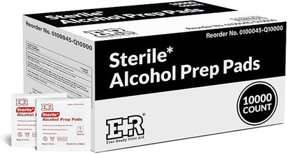 Ever Ready First Aid Alcohol Prep Pads, Medium 2-Ply Alcohol Wipes, Individually Wrapped Swabs, Saturated with 70% Isopropyl Alcohol - 10,000 Count