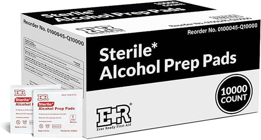 Ever Ready First Aid Alcohol Prep Pads, Medium 2-Ply Alcohol Wipes, Individually Wrapped Swabs, Saturated with 70% Isopropyl Alcohol - 10,000 Count