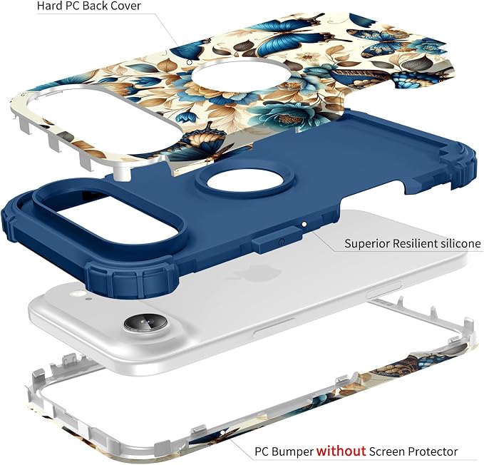 Hocase for iPhone Air Case 6.5", Heavy Duty Shockproof Protection Soft Silicone Rubber+Hard Plastic Bumpers Hybrid Protective Case for iPhone Air 2025 - Blue Butterflies