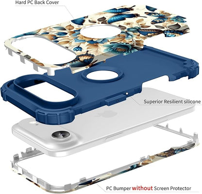 Hocase for iPhone Air Case 6.5", Heavy Duty Shockproof Protection Soft Silicone Rubber+Hard Plastic Bumpers Hybrid Protective Case for iPhone Air 2025 - Blue Butterflies