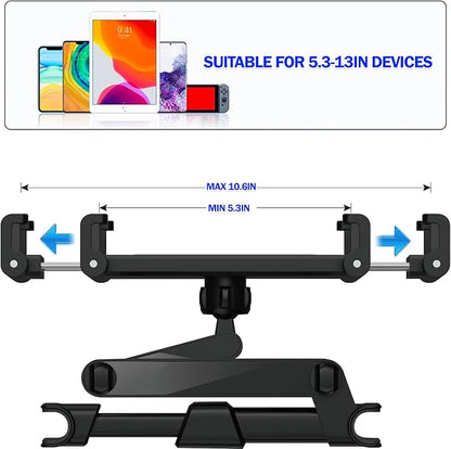 Car Headrest Tablet Holder 2 Pack, Ipad Holder for car Backseat, iPad Headrest Mount for 5.3-12.9" iPads/Phones, Car Tablet Holder with 360° Adjustable Rotating, Road Trip Essentials (Black)