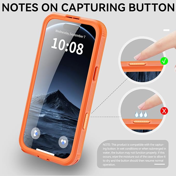 Omio for iPhone 17 Pro Max Waterproof Case Compatible with MagSafe, Magnetic Waterproof Full Body IP68 Underwater Case Built-in Screen Protector Military Grade Shockproof Cover for Men Women Orange