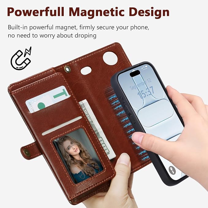 Wallet Case for iPhone Air with Card Holder/Crossbody Wallet/Strap,[RFID Blocking][Magnetic] PU Leather Phone Case for iPhone Air,6.5 in,Brown