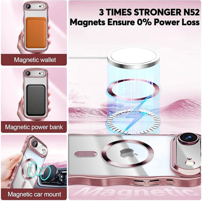 Misscase for iPhone Air Case with Privacy Screen Protector,Compatible with MagSafe,Cute Wave Frame Anti-Scratch Case with Camera Lens Protector Plating Bling Case for iPhone 17 Air Pink