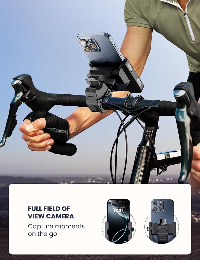 Bike Phone Mount for Electric, Mountain, Scooter, and Dirt Bikes [Camera Friendly] [1s Lock] Universal 360° Bicycle Handlebar Holder for iPhone 15/14/13 Samsung S23/S22 4.5-7" Smartphone (Grey)