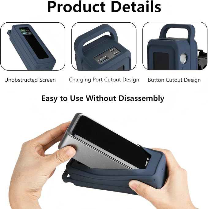 XBERSTAR Silicone Case Compatible with Anker Prime 27,650mAh Portable Cover with Handle and Hook & Loop Straps (Blue)