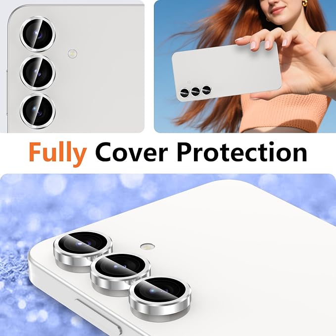 for Samsung Galaxy S25 FE Camera Lens Protector, Electroplated Matte Back with 9H Tempered Glass Lens Protector, [Strong Adsorption] [Case-Friendly] Metal Ring HD Clear Lens Cover, SliveryRing