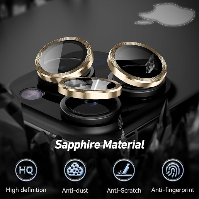 Jeluse Camera Lens Protector for iPhone 17 Pro Max/17 Pro/16 Pro Max/16 Pro/15 Pro Max/15 Pro/14 Pro Max/14 Pro, 9H Tempered Glass Screen Protector Cover Alignment Kit Metal Individual Ring