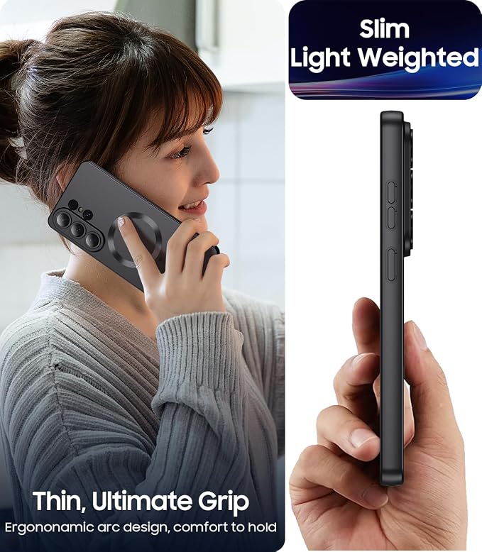 Magnetic for Samsung Galaxy S26 Ultra Case [Compatible with MagSafe][Built-in Camera Lens Protector] Slim Soft Silicone Bumper Shockproof Metallic Luster Phone Case, Black