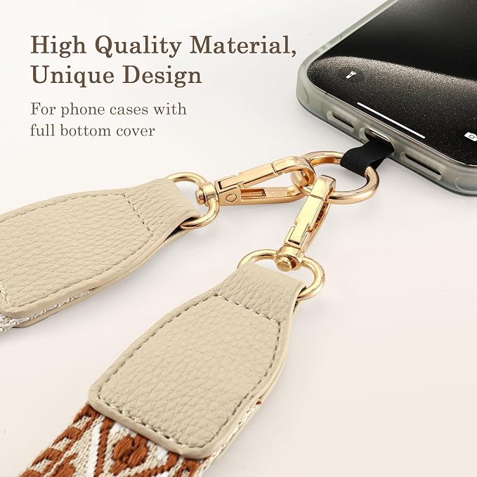 Diaclara Clip and Go Phone Strap with Zipper Pouch- Stylish Crossbody Adjustable Chain Lanyard with Leather Wallet for All Phones, Brown