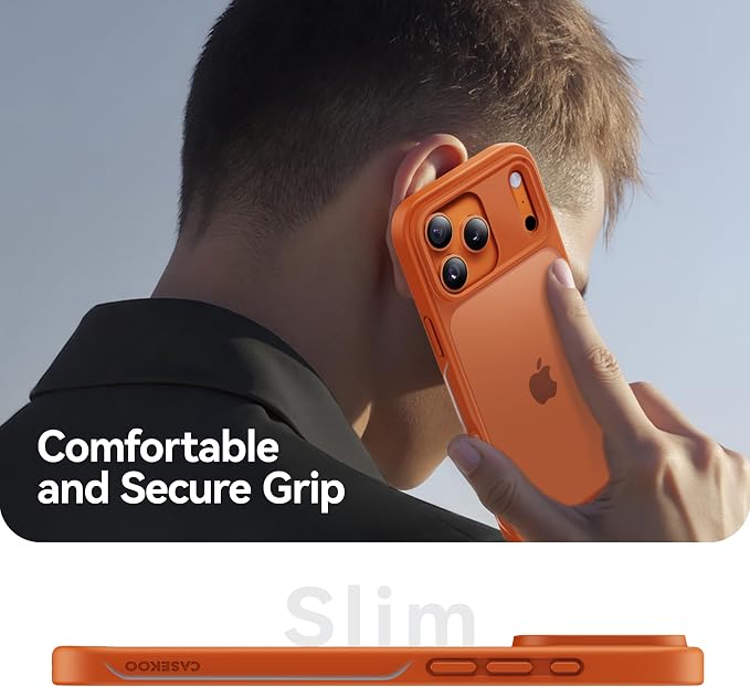 CASEKOO for 17 Pro Max Case, [Never Yellow Technology] [Mil-Grade Drop Protection] Translucent Slim Cover Women Men for iPhone 17 Pro Max Phone Case 6.9 inch, Frosted Orange