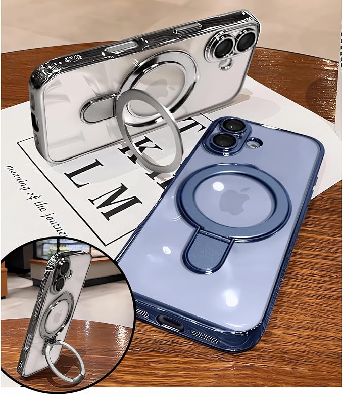 LXK Magnetic Invisible Stand for iPhone 17 Case 6.3" Compatible with MagSafe, Military-Grade Protection, with Camera Protector, Clear Scratch-Resistant Back Cover for iPhone 17 - Grey