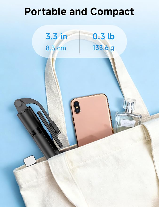 Mini Selfie Stick Travel Tripod for Cell Phone with Light, Extendable Selfie Stick for iPhone with Detachable Remote, iPhone Tripod for Video Recording, Photograph, Compatible with Cellphones